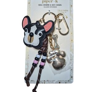 NWT Piper K Boston Terrier French Bulldog Bag Charm Keychain Dog Lover